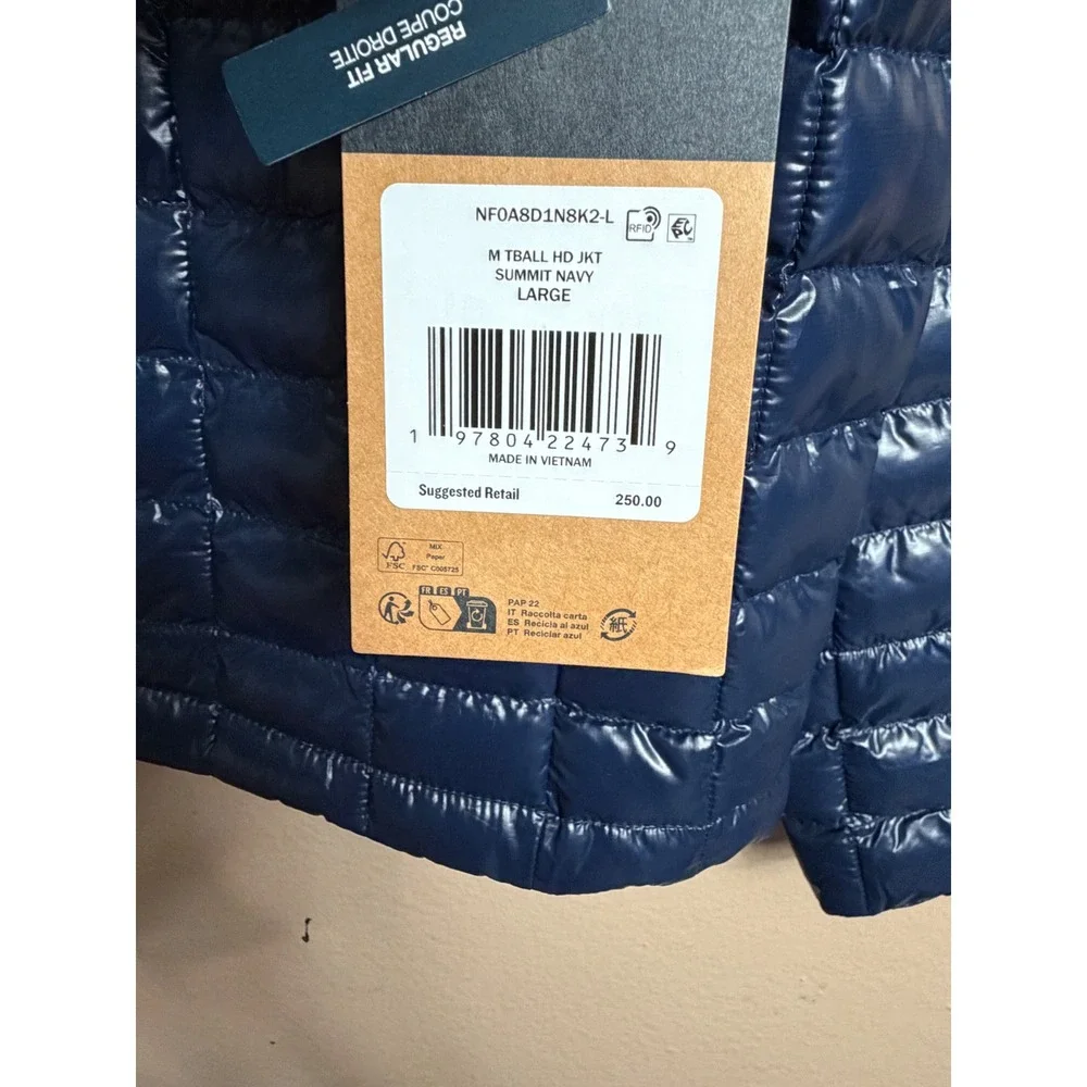 The North Face ThermoBall Hoodie Men Large Navy Puffer Jacket NF0A8D1N Eco Warm